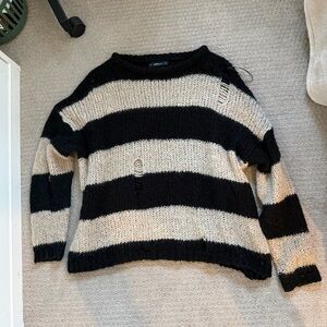 Zara Striped Distressed Knit Sweater